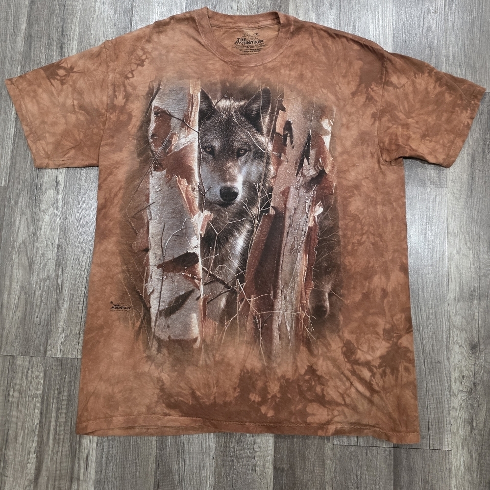Vintage THE MOUNTAIN 2011 Wolf Tee XL Statement Shirt Tie Dye Boho Festivalcore